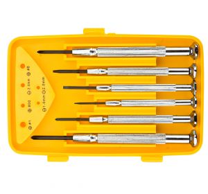 Precision screwdriver set, CrV, 6pcs, slotted  1,4, 2,0, 2,4mm, cross PH00, PH0, PH1