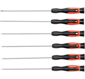 Long Precision Screwdriver Set 6Pcs  Sliding Card W/2 Staples Yato Brand YT-2575