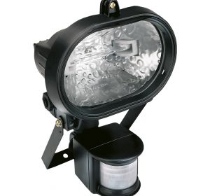 Eliptic halogen lamp 150W, with sensor 180o, with bulb, black housing