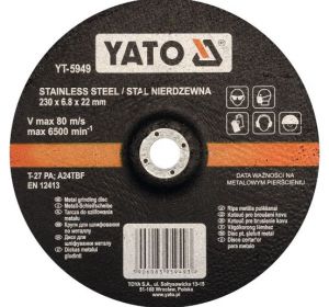 Inox Metal Grinding Disc 230 x 6.8 x 22mm Depressed Center Yato Brand YT-5949