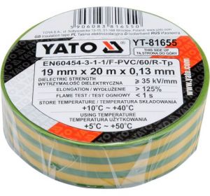 Insulation Tape 19mm x 10M Yellow/Green stripes color Yato Brand YT-81655