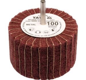 Flap+Abrassive Cloth with Shaft 80 x 50 x 6mm Grit:100-Coarse Brown Color Yato Brand YT-83399